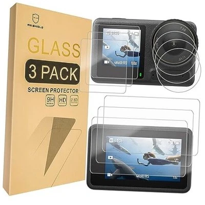 [Back+Lens+Front] 3-Pack [9 Pcs] Screen Protector For DJI Osmo Action 4