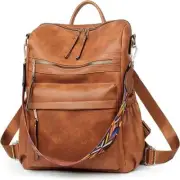 Aoibox Backpacks 6.1"W Leather Adjustable Strap Side Pockets Zip Pocket Brown