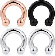 Uqnwbdq 4 Pcs PA Ring Internally Threaded Horseshoes Earrings 6G 8G Silver Bar 316L Surgical Steel CBR Pierced Body Jewelry for Women Men bar Length 12mm 16mm