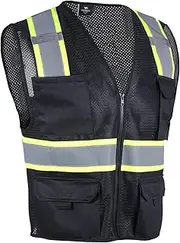 [VENDACE] Hi Vis Safety Reflective Mesh Vest for Men ANSI Class 2 High Visibility Vest with 8 Pockets and Zipper