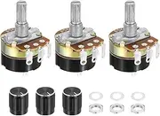 uxcell 3 Pack WH138 Potentiometer 5K Ohm Single-Joint Variable Resistors 3 Terminals Linear Taper Rotary with Knob Cap for Audio Volume Control