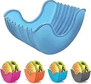 EZONEDEAL Retractable Burger Fixed Box Adjustable Hamburger Holders Washable Retractable Hamburger Clip Silicone Rack Burger Box for Adults and Children (Silicone-Blue)