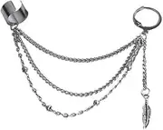 [Generic] Vintage Tassel Ear Cuff Earring for Women Men Stainless Steel Cartilage Small Hoop Multi Layered Chain Drop Fashion Jewelry