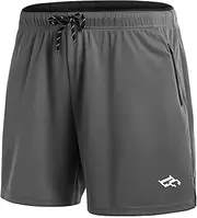 [LORSPORTCH] Running Shorts, Men's Shorts, Fitness Shorts, Training Shorts, Fitness Shorts with Zip Pockets, Gray, L