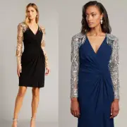 NWT TADASHI SHOJI ALVIN SEQUIN FRINGE DRESS BUF22216M MIDNIGHT SILVER SIZE M