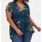 Torrid Teal Floral Chiffon Button Front Peplum Top Blouse Plus Size 00, NWT