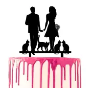 CARISPIBET Wedding Cake Topper Four Cats and Groom and Bride Holding Hands Party