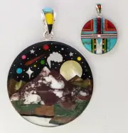 Reversible Multicolor Turquoise Mountain Celestial .925 Silver Medallion Pendant