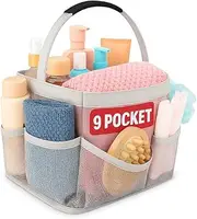 Masirs Mesh Shower Caddy Bag - (9 Pocket) Large Collapsible, Portable Bathroom Organizer for Travel, Gym, & Dorm - Easily Carry & Organize Bathroom Toiletry Essential (Grey)