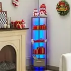 Corner Shelf with LED Light,Tall Corner Shelf,Rustic Industrial Corner