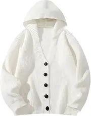 [Generic] Men's Hooded Ribbed Oversized Knitted Cardigan Solid Color Casual Slim Fit Sweater Cardigan