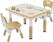 Kids Table and Chairs Set, Height Adjustable Toddler Table and Chair Set, Graffiti Desktop, Classroom/Daycare/Home, Children Multi-Activity Table for Ages 2-8 (Set 1)