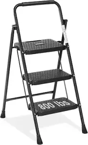 Folding 3 Step Ladder Stool - Lightweight 800Lbs Sturdy Anti-Slip Feet Easy