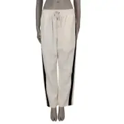 70948 auth BURBERRY white silk & wool SIDE STRIPE TRACK Pants 10 M
