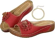 [THUCHENYUC] Comfortable Non-Slip Solid Color Open-Toe Wedge Sandals for Women, All Day Walking Casual Slip Arch Support Slides(Red,5)