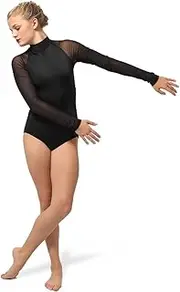 [Alexandra Collection] Womens Mesh Raglan Sleeve Athletic Dance Leotard