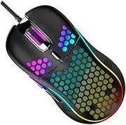 COHEALI 1Pc Wired Gaming Mouse with RGB Lights Hollow Out Design for Cool Ventilation Lightweight USB Computer Mouse for Laptop Desktop Use Stylish Black Color for Gamers