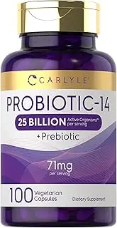 Probiotics 25 Billion CFU | with Prebiotics | 100 Capsules | Vegetarian, Non-GMO, & Gluten Free Supplement | for Men & Women | by Carlyle