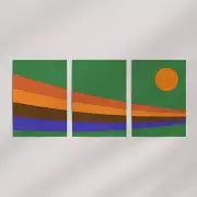 3-Piece Retro Sun & Stripes (1970s) Premium Wall Art Poster Print Set