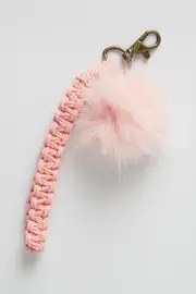 Pink Braided Wristband Keychain Pom Pom