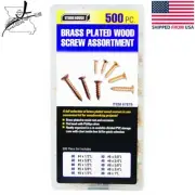 500 Brass Plated Wood Screw Assortment Phillips #4 #5 #6 #8 Screws 1/2" to 1" L