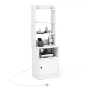 Giantex Nightstand Bedside End Side Table Bookshelf w/ Charging Station Storage Shelves Bedroom White