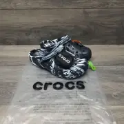 Crocs Baya Marbled Slip On Clogs Black White Pouch Carabiner Jibbitz M6 W8 New