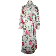 NEW! Victoria's Secret Long Floral Robe M/L Satin Lace Details Gold Label