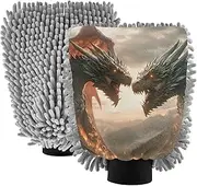 XYMZR Absorbent Microfiber Car Wash Mitt Dragons Eye Red, Funny Cute Anime Scratch Free for Cars Cleaning, Home Cleaning Mitts, 2 Pack, 10.24” L x 7.09” W
