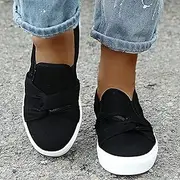 [JSMY] Women's Comfort Canvas Slip on Espadrilles Flat Walking Shoes Ladies Solid Color Loafer Sandals Fashion Breathable Closed Toe Work Sneakers,Black,US10/EU41