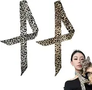 [YALLNASL] Leopard Print Purse Scarf for Women Tote Bag Handbag Charms Leopard Scarf Silk Long Neckerchief Skinny Scarf Thin Sacrves for Hair Scarf Tie for Ponytail Accessories Christmas Xmas Gift Scarf 2 Pcs
