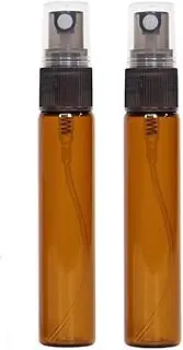 2 x 10ml AMBER Glass Spray Bottles Atomiser Travel Perfume Liquid Sample Atomizer Black Lid UK SELLER