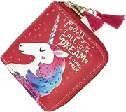[OATIPHO] Unicorn Design Pu Zipper Wallet Compact Student Short Wallet Card Pocket