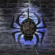 BST Black Widow Spider Art Wall Clock Spooky Spider Araneid Halloween Party Wall Decor Vinyl Record Clock Animals Modern Wall Art(Size : 12 inches with LED)