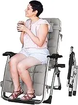 Zero Gravity Lounge Chair, Sun Lounger Folding Reclining Chair, Premium Ergonomic Patio Recliner Folding Reclining Zero Gravity Chair Supports Over 440lbs/200kg Lounge Chair (Color : Gray Cushion)