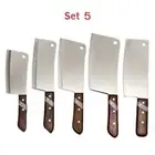 Set 5 Knife Chef Steel Kitchen Knives Set Hand Chef's Stainless Butcher Cleaver