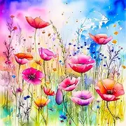 Fabric Panel Watercolor Floral 100% Cotton 14"x14" Quilting Panel Square AM375