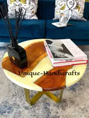 White Solid Epoxy Wooden Coffee Table Top, Hallway End Modern Furniture 18"x18"