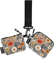 [Caihoyu] Spring Flowers Carnation Osteospermum flower Grey Dual Wristlet Wallets for Women Small Portable Coin Purse Change Holder with Zipper Coin Pocket for Men Women 2 Pcs, Multicolor, 4.13"(L) x 3.5"(W