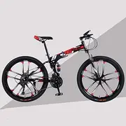 Mountain Bike, 24"Fold High Carbon Steel Frame Unisex Variable Speed Folding Bicycle 21 Speed Double Disc Brakes Damping Mountain Bike,Red