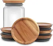 6Pcs Mason Jar Wooden Storage Lids Airtight Acacia Wood Canning Ball Jar for Wide Mouth Food Grade Wooden Lids with Silicone Sealing Rings Reusable Canning Covers for Mugs and Jars (7 * 9 * 2cm)