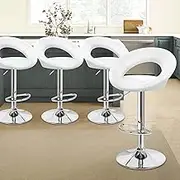 ALFORDSON Bar Stool 4X Swivel Ovadia Kitchen Barstools with 53.5-74.5cm Seat Height Adjustable Gas Lift Leather Counter Dining Chairs with Footrest & Floor Protector in White