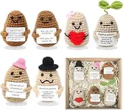 ZCOINS 6 Pcs Crochet Emotional Support Positive Potato for Women, Small Plush Novelty Funny Emotional Support Potato Pickle Toys with Positive Note for Desk Home Decor Birthday Valentines Gift