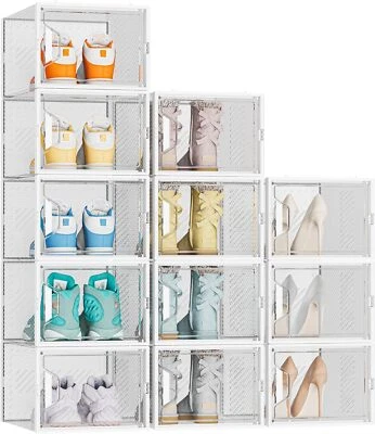 Shoe Organizer, 12 Pack Storage Organizer for Closet, white