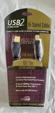 BELKIN USB Gold Series Cable 24K Gold Plated Connectors 10' Type A-B Windows Mac