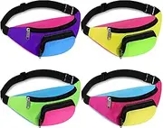 [Xuniea] 4 Pcs Retro 80s 90s Fanny Pack Retro Belt Bag 2 Pockets Neon Fanny Small Waist Packs for Jogging Traveling Party Costumes Holiday Festival 80s Theme Party