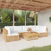 Teak Wood Garden Lounge Set, Outdoor Furniture Set with Cushions, Patio Chairs and Table for Porch, Balcony, Outside Conversation - 7 Piece