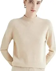 [Zadaos] Women's 100% Wool Sweater Half Turtleneck Cashmere Sweater Knit Fashion Pullover Jumper Beige L