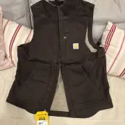 Carhartt Loose Fit Washed Duck Sherpa-Lined Mock-Neck Vest Dark Brown Size S