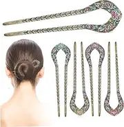 OHPHCALL 5 Pcs u Shaped Hair Forks Retro Metal French Hair Pins Women's Hair Accessories for Buns Twists